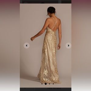 Galina Signature sequin embroidered plunge dress.